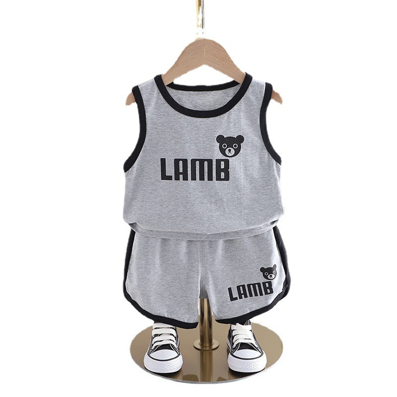 Wholesale 2023 Kids Summer Letter Print Thin Sports Two-Piece Set